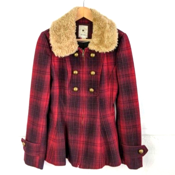 Anthro Elevenses Wanigan Plaid Pea Coat 6 - Picture 9 of 10